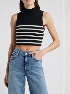 FRAME Cashmere Sleeveless Sweater Vest Striped Black White Size S NWT